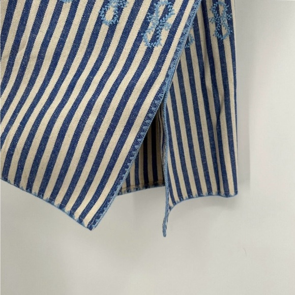 Tuckernuck Sullivan Embroidered Canvas Caftan sz M Blue Stripe Mini Swim Cover - Picture 8 of 8